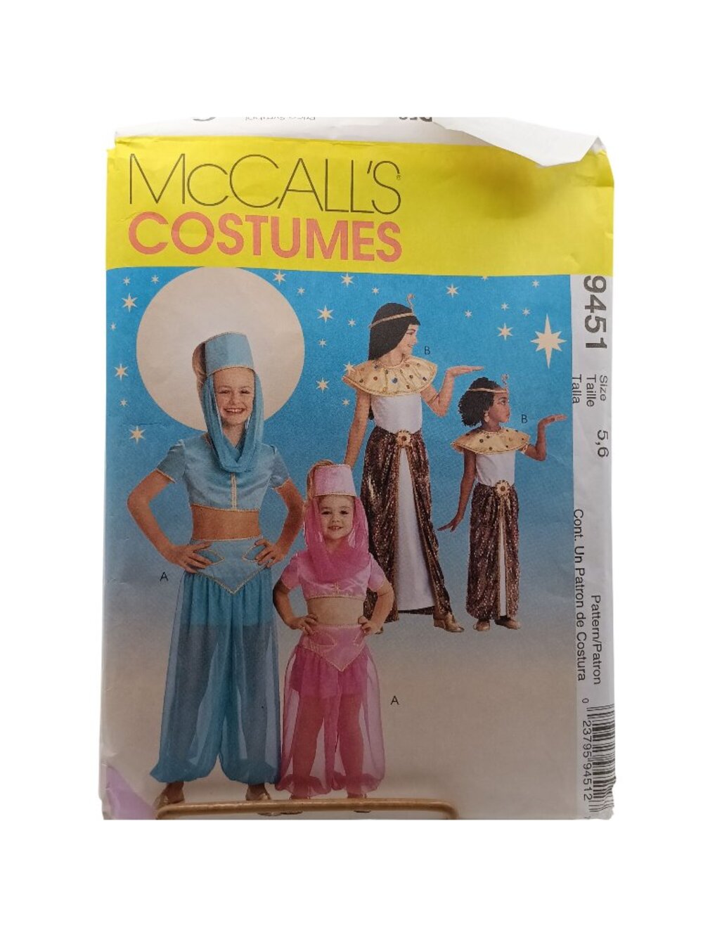 McCalls 9451 Genie & Cleopatra Costumes Sewing Pattern For Children Sizes 5-6